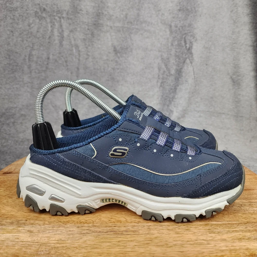 Skechers D Lites Clog Shoes Women's Size 7.5 Navy Blue White Comfort Walking